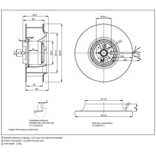 UL Approved Backward Curved Centrifugal Fan 225mm Diameter 800CFM 110V AC OEM ODM