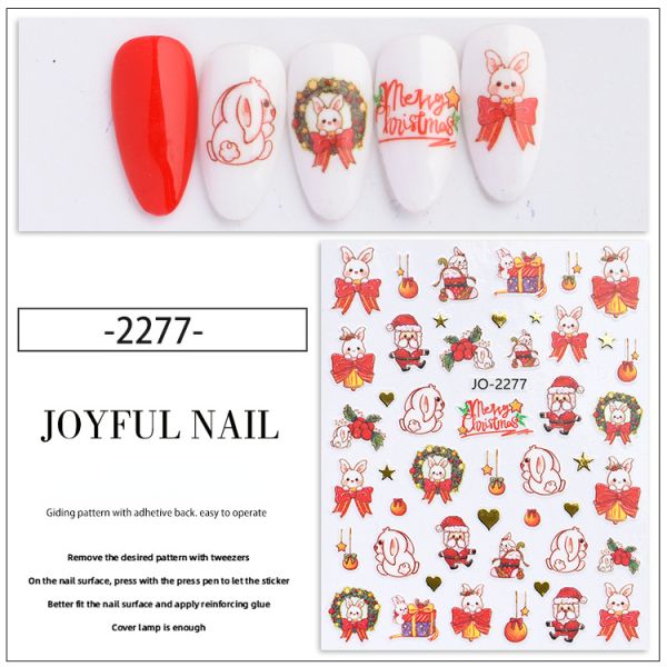 Cartoon Nail Enhancement Stickers with Multicolor Rabbit Bells and Santa Claus Design