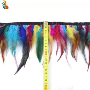 10-15cm Hackle Saddle Feather Fringe Trim Dyed Pattern With Satin Ribbon