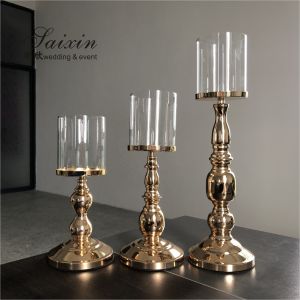 China Three Piece Golden Tall Metal Candle Holders Set Candlesticks Small 45CM on sale
