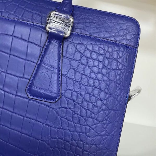 Authentic Crocodile Belly Skin Matt Finish Navy Blue Businessmen Briefcase Purse Genuine Alligator Leather Male Handbag