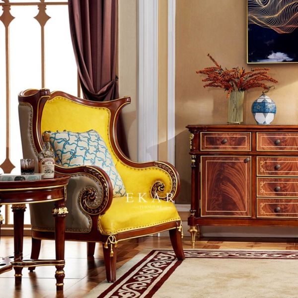 Buy Living Room Luxury Wooden Frame Classic Leather Leisure Arm Chair at wholesale prices