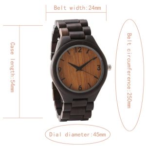Men Wooden Wrist Watch Dial 3 Atm Water Resistant Bamboo Quartz Watch