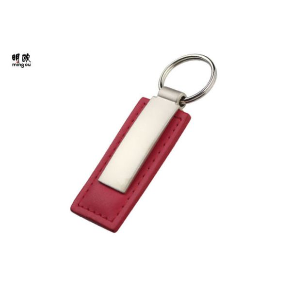 Buy Red Color Personalized Leather Keychain With Metal Lightweight Monogrammed Leather Key Fob at wholesale prices