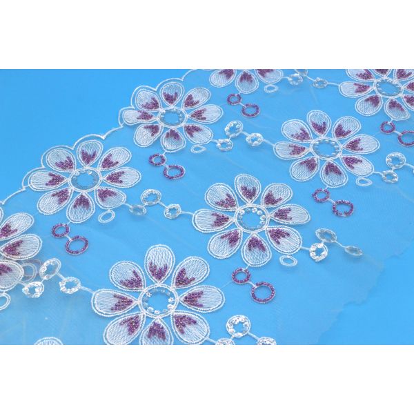 Buy Polyester Mesh Sequin Lace Trim , Petal Embroidered Lace Trims at wholesale prices