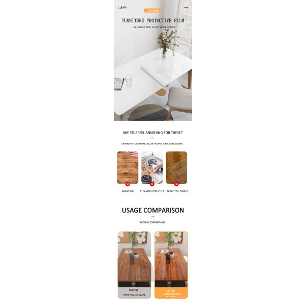 Removable Furniture Film Protector TPH Protective Film For Glass Table Top