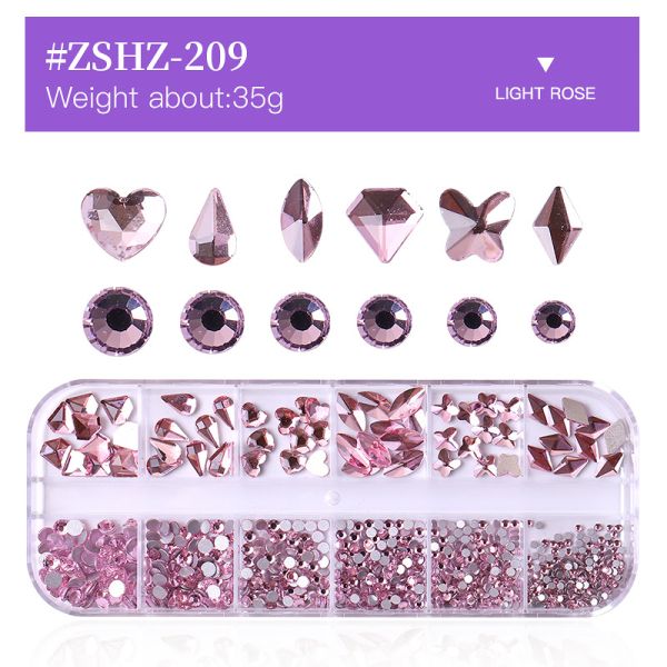 Nail SPA or Training 12 Grid AB Nail Stone Kit with Multi Shape Crystal Rhinestones