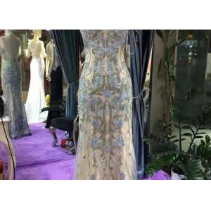 Sleeveless Mermaid Style Prom Dress / Special Lace V Neck Ball Gown Backless