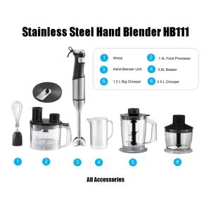 HB111 Stainless Steel Stick Blender With Chooper and Processing Bowl