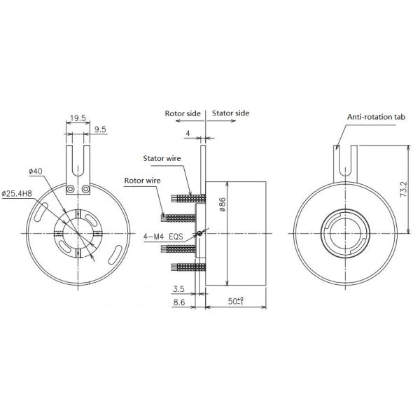 2 Groups K Type 15A 25mm Bore Thermocouple Slip Ring