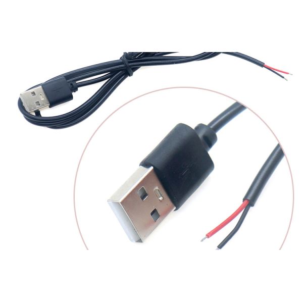 High Quality 5V USB 2.0 A Male to Open Stripped Bare 2pin Wires End Pigtail Cable for LED Light Strip Lamp