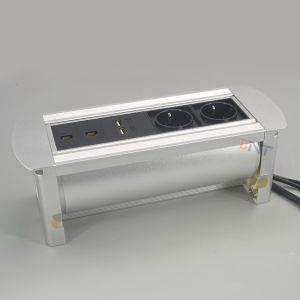 Manual Silver Brushed Aluminum Alloy Table Pop Up Hidden Socket