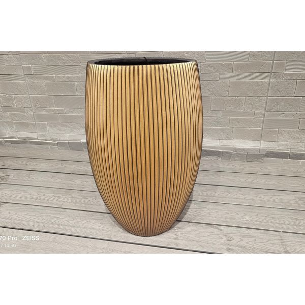 Tall Golden- Brown Hue Stripe Round Fiber Clay Planter Home Deluxe Decoration Project