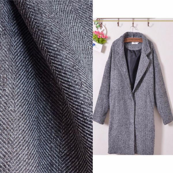 Polyester Woolen Made for Fashion Uniform Winter Coat Herringbone Stripes Fabric