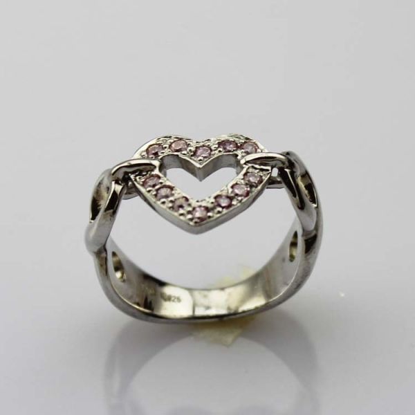 Fashion Jewelry 925 Silver Heart Ring with Pink Cubic Zircon(FR0147)