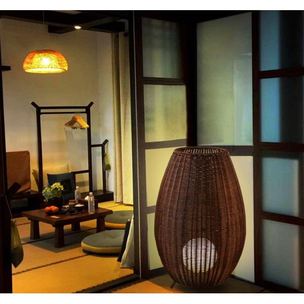Customized Luxurious Rattan Floor Lamp , Indoor Creative Wicker Floor Light