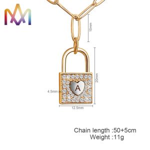 Unisex 50cm Chain Brass SS Initial Lock Necklace