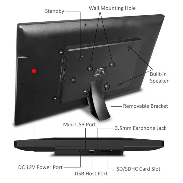 WiFi 19" Black Wall Mount Digital Electronic Picture Frame For NFT Advertising And Art Presentation
