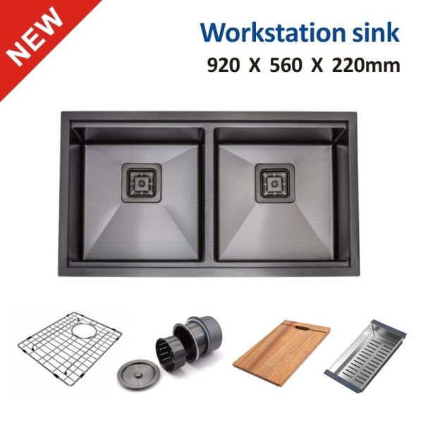 Buy 36 Drop In Workstation Sink , 50 50 2 Bowl Undermount kitchen Sink 16 Gauge Black at wholesale prices