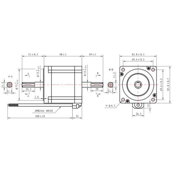 3 Phase 1.2 Degree Dual Shaft Stepper Motor Nema 34 Micro 86*86*98mm 5N.M For Equipment