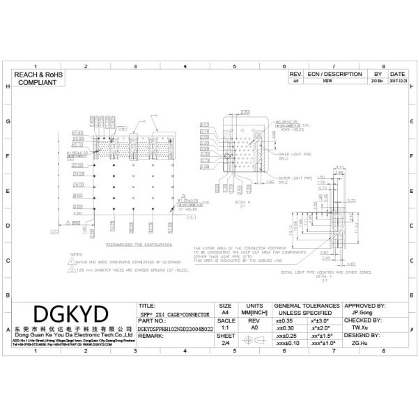 Thickness 0.25mm 30U SFP Connector RJ45 High Temperature Resistant