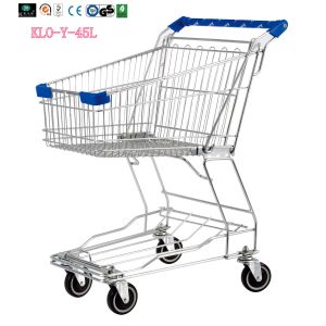 Quality Small Wire Mesh Shopping Trolley Carts For Grocery Store , Blue Handle With Logo 60KGS for sale