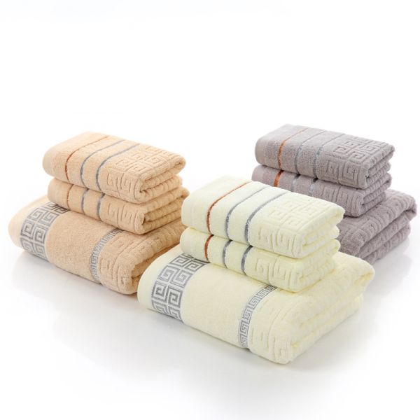White Plain Forged Cotton Washcloth Bath Towel Absorbent 3-Piece Gift Box with Return Gift Cover