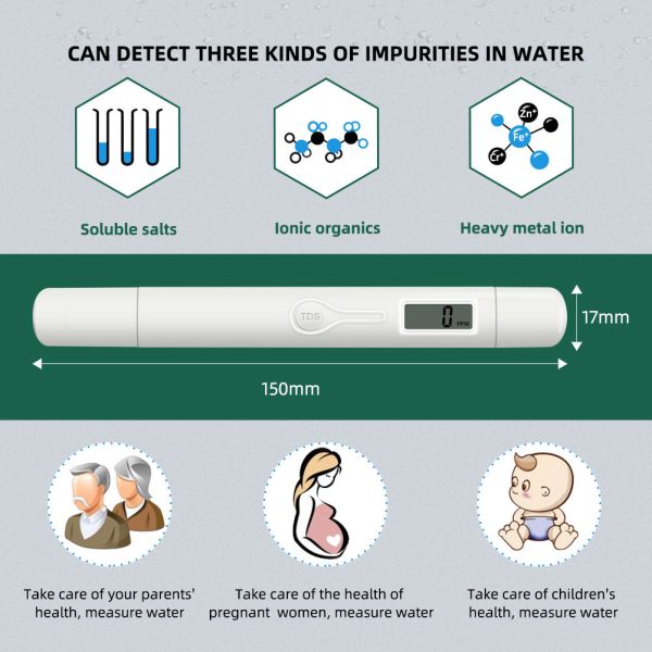 Highly Accurate TDS Meter One-Button Pen Type 0-9990ppm Measuring Range ±2% Accuracy