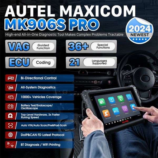 Autel MaxiCOM MK906S PRO Scanner Upgraded of MS906 Pro/MK906BT/MK906 Pro Diagnostic Tool with Advanced ECU Coding Bi-Directional Control 36+ Services