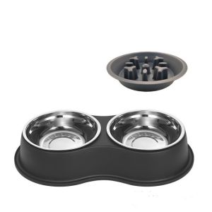 Stainless Steel Pet Slow Food Dog Bowl Detachable Water Bowl