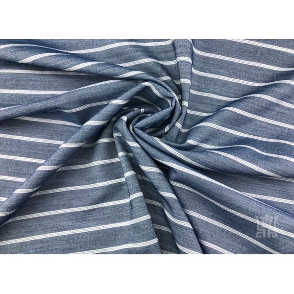 180gsm Blue And White Stripe Fabric Viscose Rayon Yarn Dyed TR Type