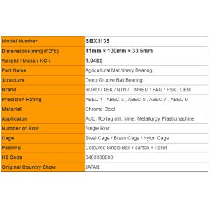 High Lubrication SBX1135 Deep Groove Ball Bearing Square Bore