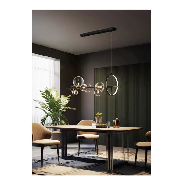 Linear G9 Modern Pendant Light For Dinning Room Kitchen Clear Glass Black Metal