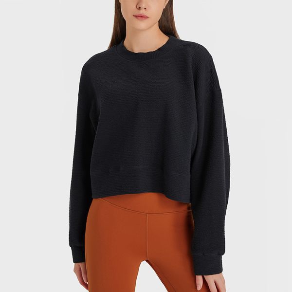 Buy Black Pullover Workout Running Women Yoga Tops Cropped Hoodies at wholesale prices