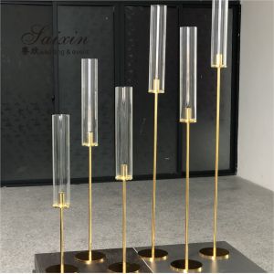 Factory hot sale set different size thin hurricane gold candlestick candle