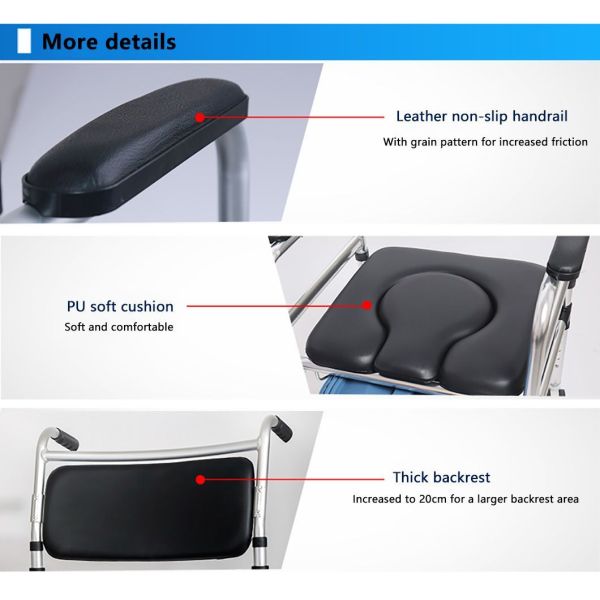 for Seniors, Heavy Duty Aluminum Toilet Wheelchair with Locking Wheels