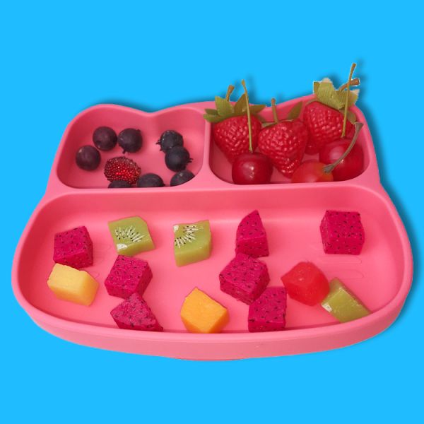 Silicone Suction Plate Oem Customized Food Grade Cat Shape Kids Feeding Set Baby
