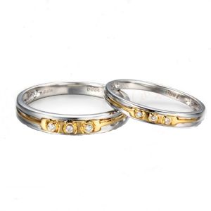 18K White Gold Yellow Gold Diamonds Wedding Couple Ring (GDR010)