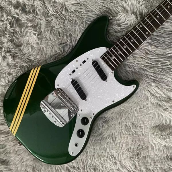 Custom Fender Mustang Style Electric Guitar Metallic Green S-S Pickups Chrome