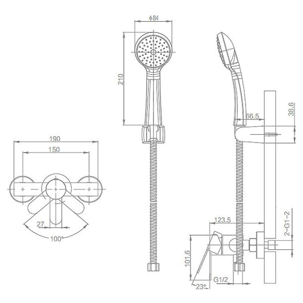 Handshower Bathroom Hotel Household Wall-mounted Round Hand Shower Set System Chrome
