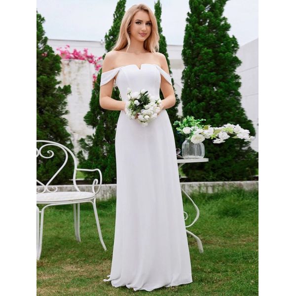 Empire High-waisted Sleeveless Cap Sleeve Square Neck Invisible Zipper White Chiffon Graduation Dress