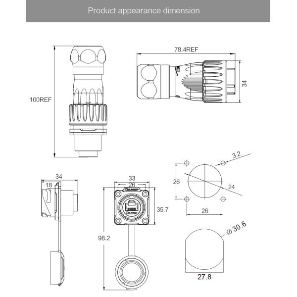 Cnlinko CE/CCC Approval Metal Circular Ethernet Rj45 Industrial Connectors Outdoor Waterproof Rj45 Female Connector
