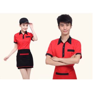 China Red And Black Color Restaurant Staff Uniform Cotton New Polo Style For Waitresses on sale
