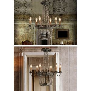 Wood Bead Chandelier Light Fixtures 6 Lights For Living room Bedroom Lighting