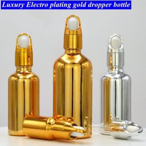 Sliver Gold 50ml Empty Serum Bottle With Dropper Plating Electroplate