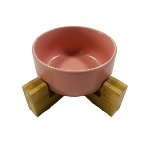 Single Multicolor Dog Bowl Holder Made of Natural Bamboo Add Bowl 7.5cm Height