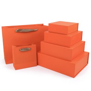 Paper jewelry Gift Box Packaging Eco Friendly Cardboard orange Magnetic Jewelry