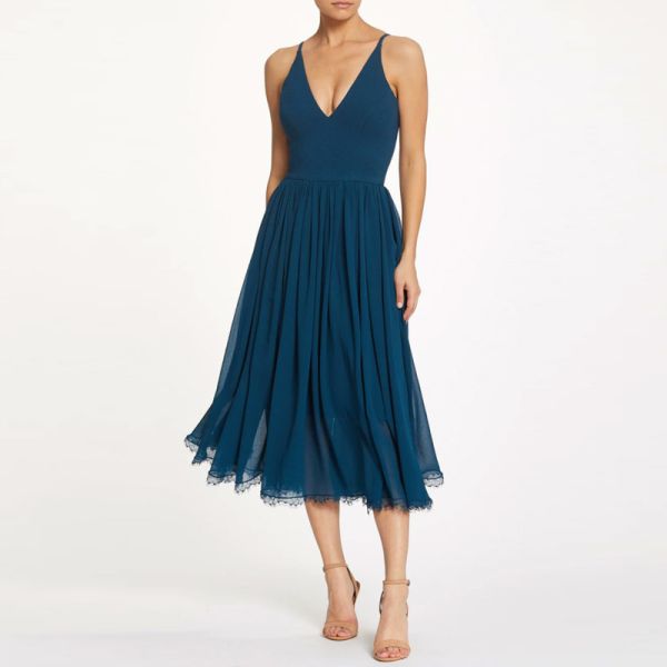 Manufacturer Plus Size Short Blue Evening Dress V-neck Spaghetti Straps A-Line Sleeveless Ruffles Zipper