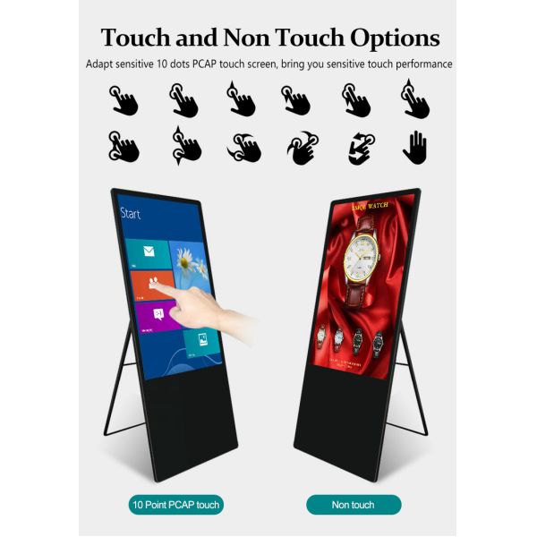 1080P 4K 2G DDR3 Floor Standing Digital Signage Aluminum Alloy Frame