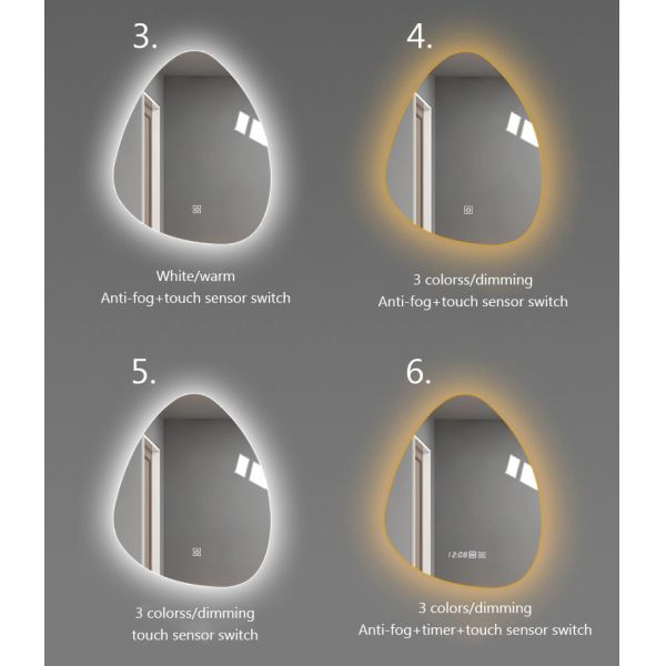 Irregular LED Round Bathroom Mirror 6500K 3200K Luxury Illuminated Bathroom Mirrors